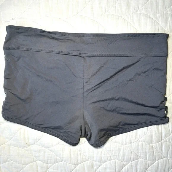 Kona Sol Swim Shorts Bottoms Gray Lattice Side Cutout Summer Athletic Large - Picture 2 of 7